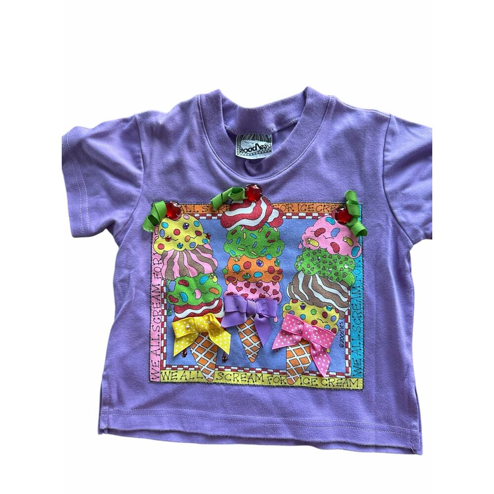 Zoodles T-Shirt Cotton Blend Crew Neck Three Ice Cream Cones Purple Size 2T